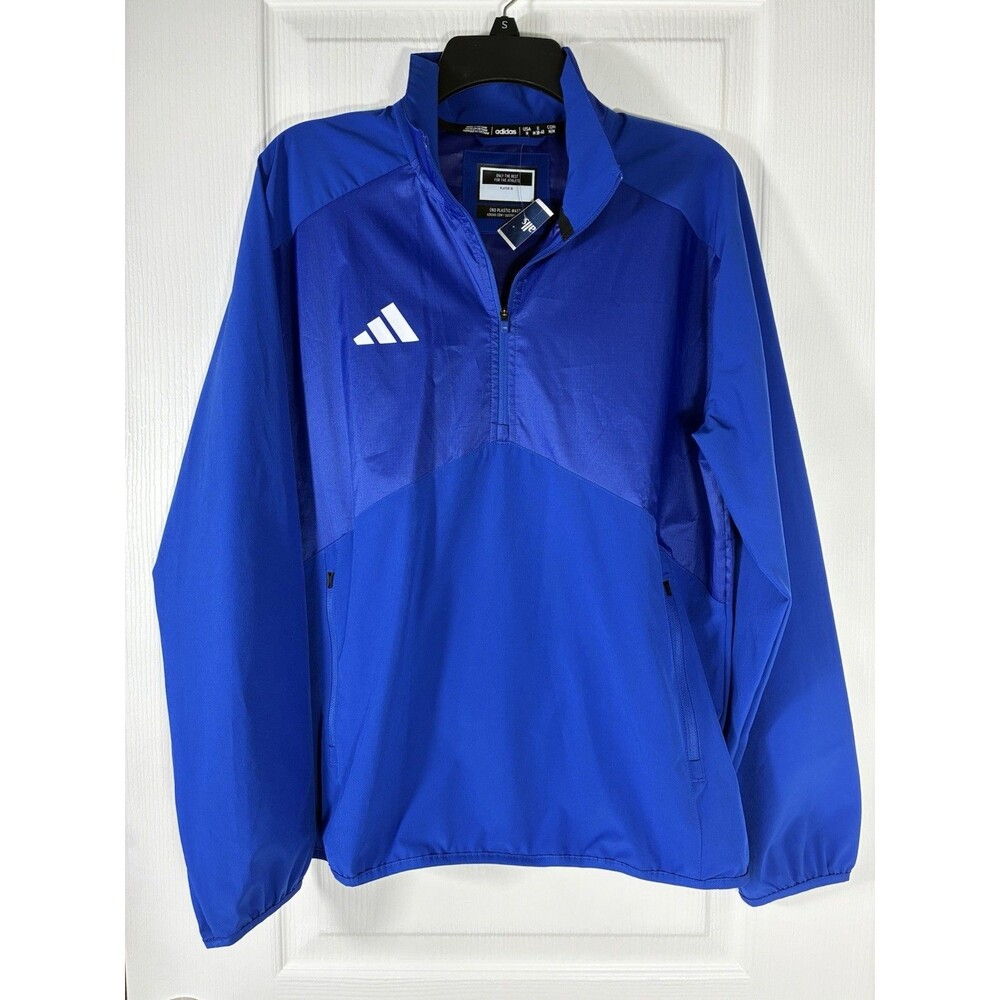 NEW Adidas AEROREADY Mens Windbreaker Jacket sz M 1/4 Zip Pullover Royal Blue